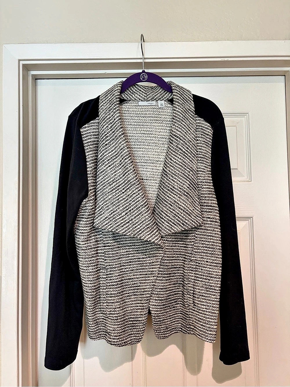 Halogen Striped Open Front Cardigan in Black & White Like New